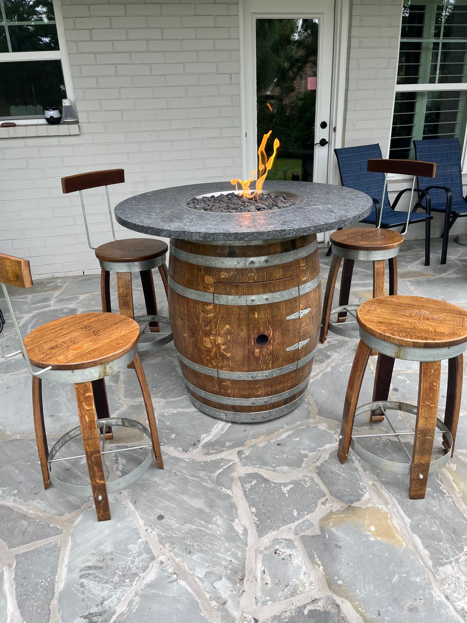 Tall fire table with stools