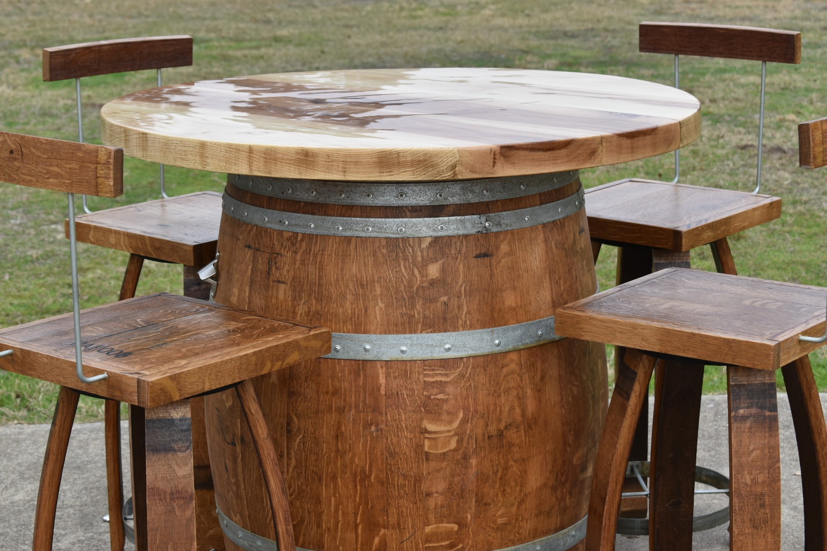 Hickory top fire table with epoxy finish