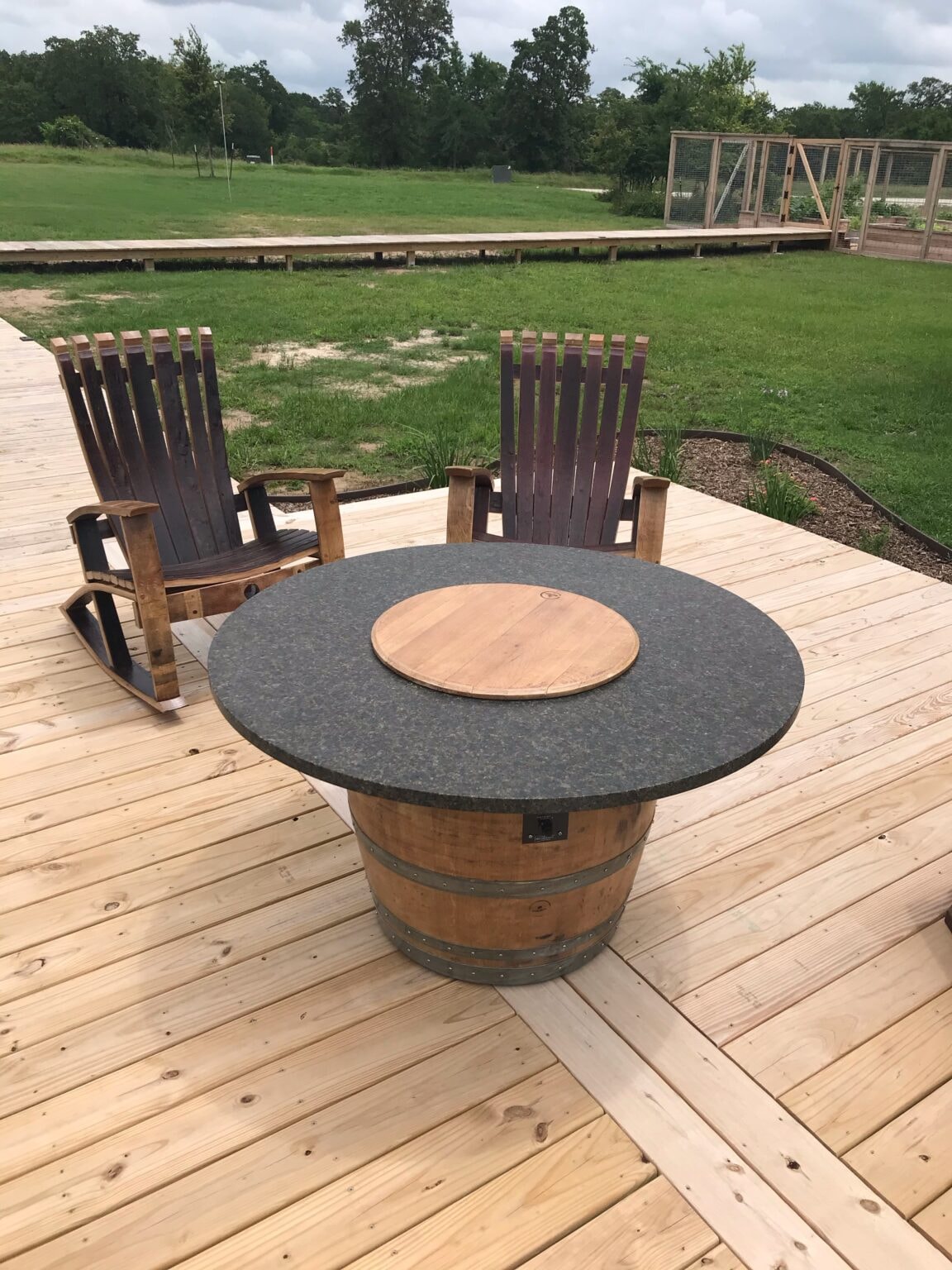 Black granite fire table with rockers