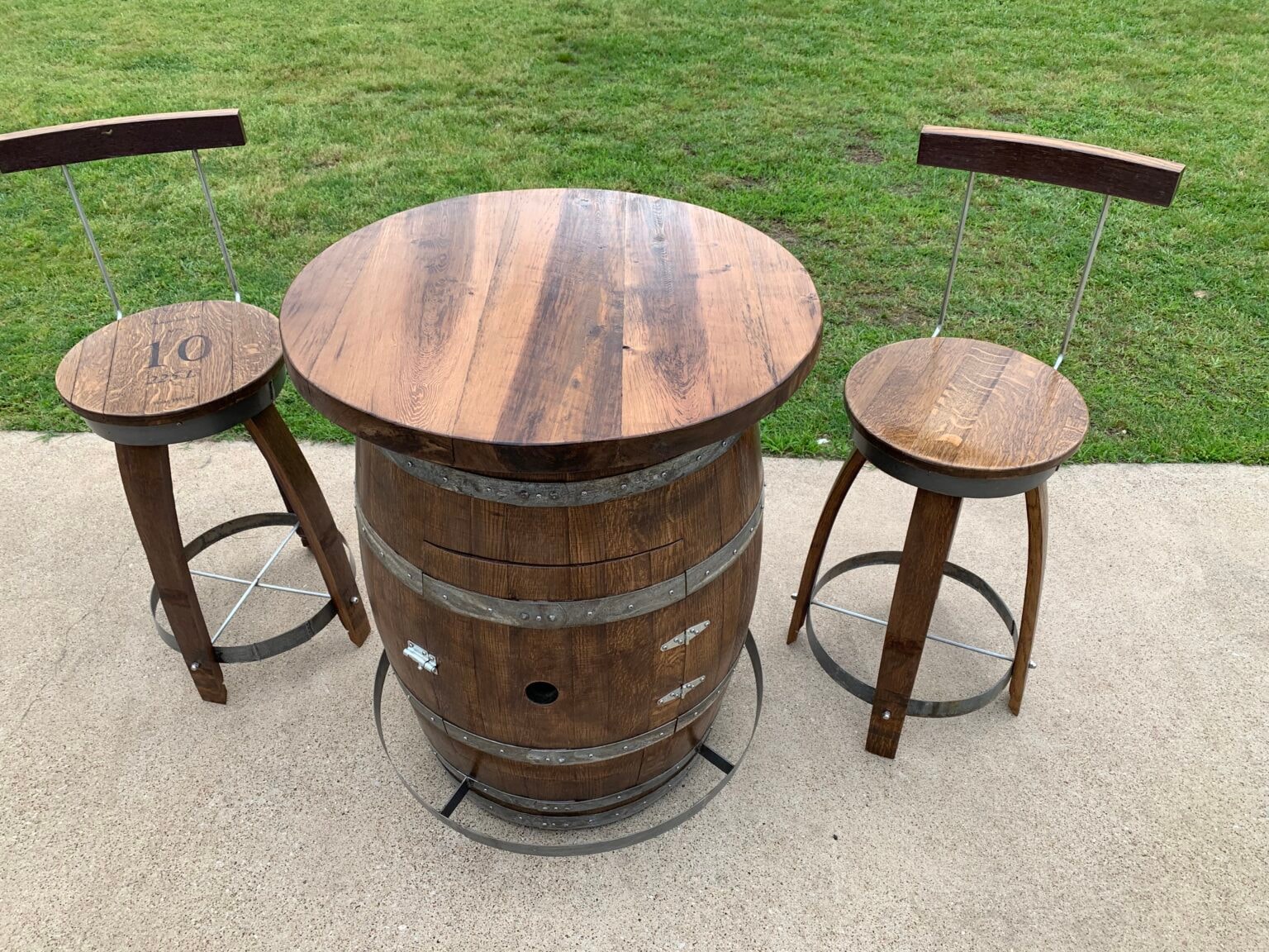 Walnut bar table with stools